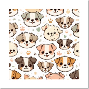 Happy Cute Puppies Pattern Posters and Art